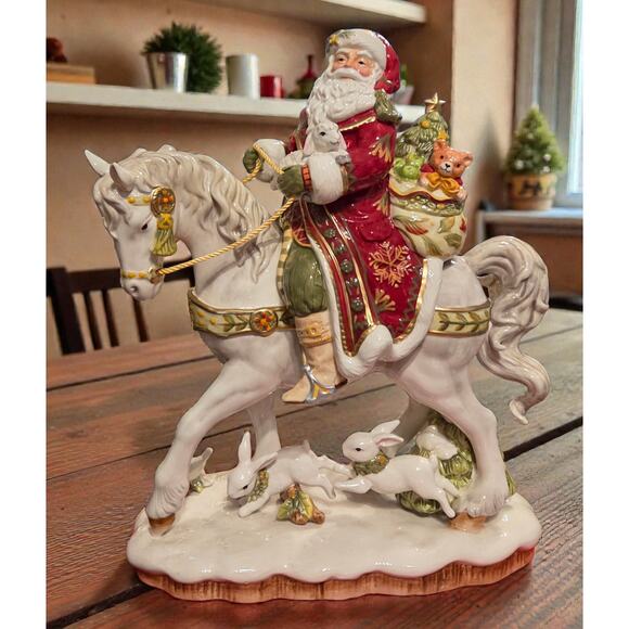 Fitz and Floyd Damask Holiday Collection Large Santa on Horse Figurine NIB - Picture 1 of 5